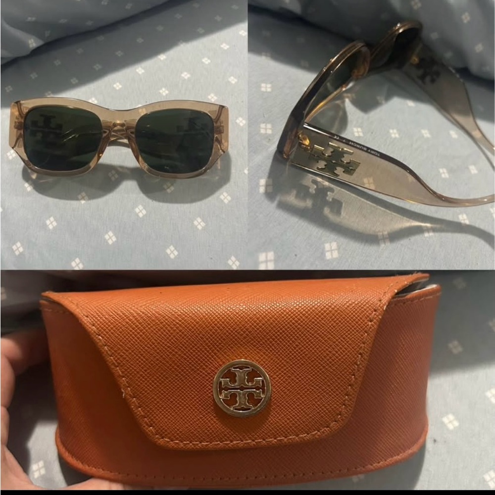 Tory Burch Gold Sunglasses with Rectangular Frame